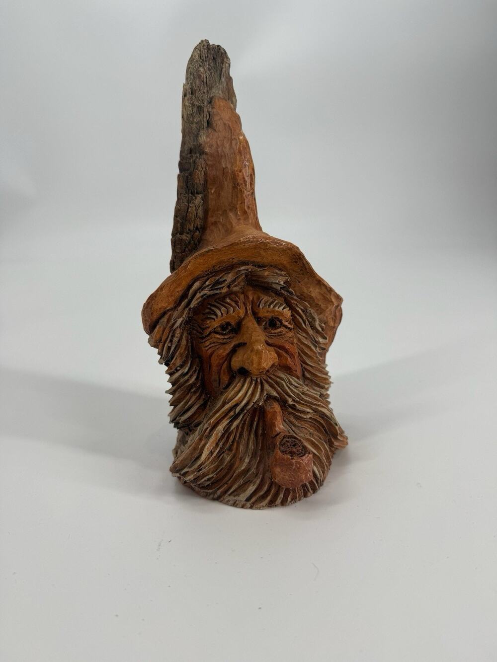 Wood Carving Life Edge Man With Pipe Creature Sculpture